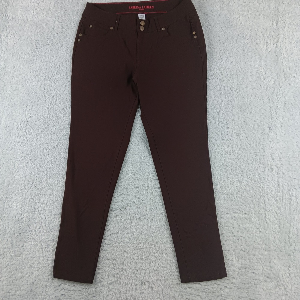 Sabrina Lauren Ankle Pants Womens 14 Brown Stretch Slim Tapered Business Casual